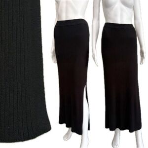 ASOS Black Ribbed Knit Straight Maxi Skirt Size 10 Slinky Side Slit Pull On